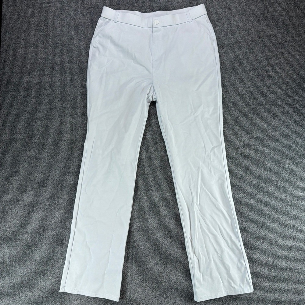 White Cotton Blend Straight‎ Leg Trousers Size 12x32 Stretch Dress Pants
